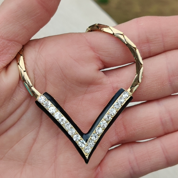 Vintage Enameled Crystal Chevron Necklace - Picture 3 of 7